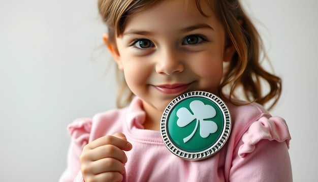 A child proudly wearing underwear and holding a small reward, like a sticker or a small toy. Their parent is smiling and giving them a thumbs up in the background.