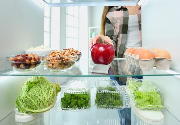 A well-organized refrigerator showcasing clear containers filled with properly stored leftovers and fresh produce. The scene highlights the importance of food preservation to minimize waste.