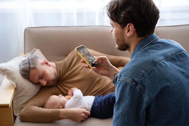 A concerned father looks at a thermometer reading on his baby's forehead. The baby is lightly wrapped in a blanket. The scene conveys concern and the need to assess the baby's condition accurately.