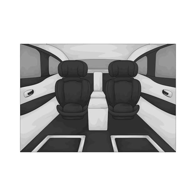 A graphic illustration showing the different types of car seats (rear-facing, forward-facing, booster seat) with the age and weight ranges for each type. The illustration is clean and easy to understand, with clear labels and minimal text.