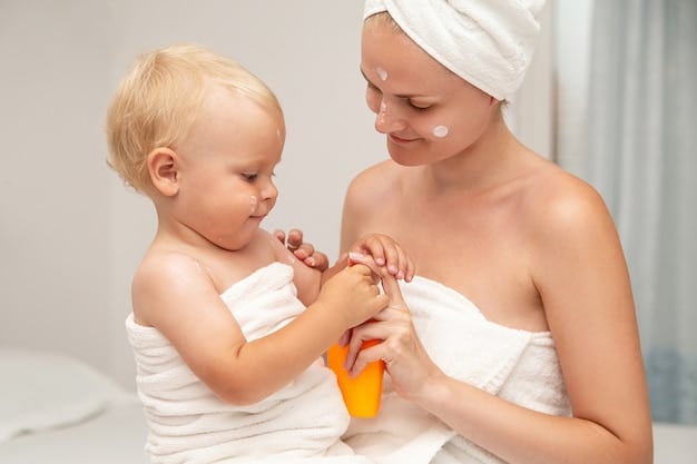 A mother gently applying moisturizer to her baby's arm, highlighting the importance of regular skincare for managing eczema. The baby looks relaxed and comfortable.