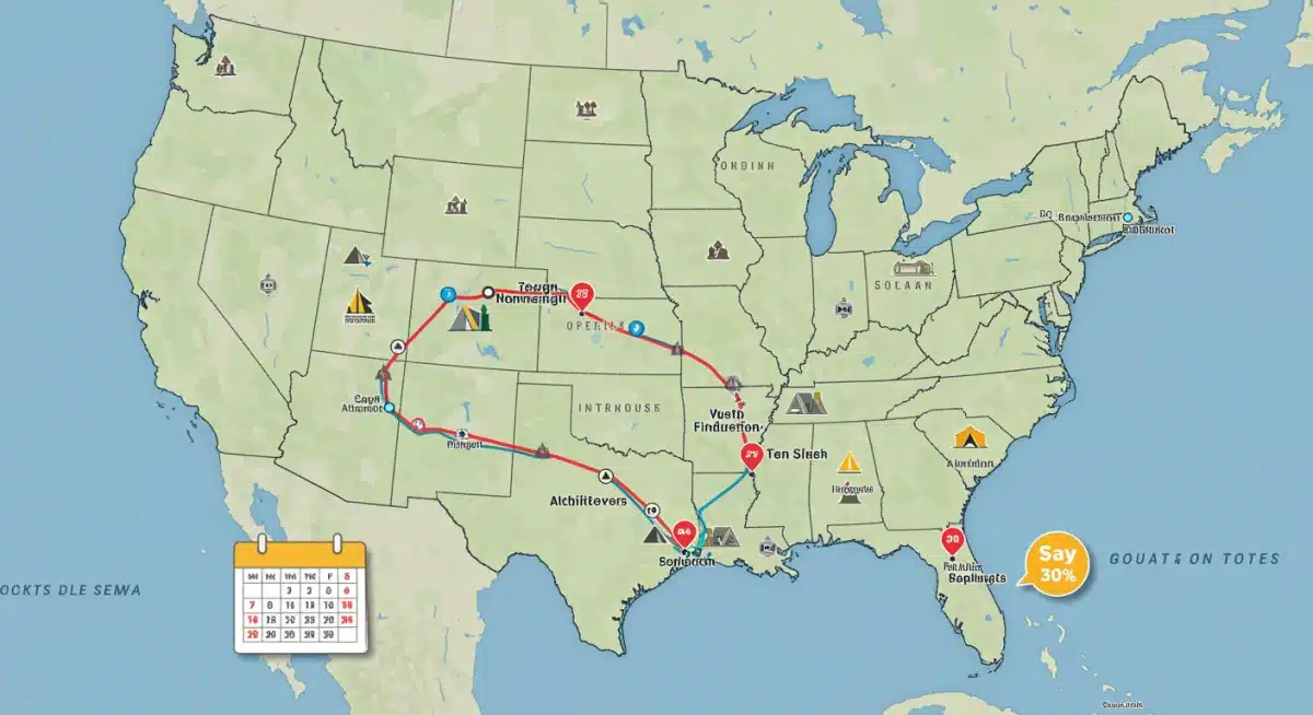 Detailed 7-day family road trip map with budget stops