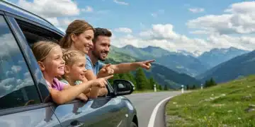 Family enjoying scenic mountain road trip in 2025