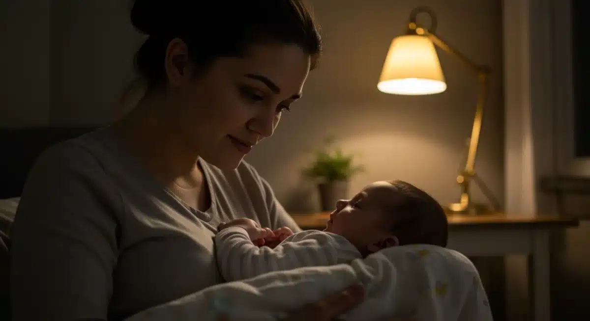 Parent gently rocking baby to sleep, establishing bedtime routine