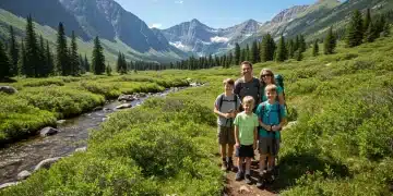 Family hiking on a scenic trail in a national park