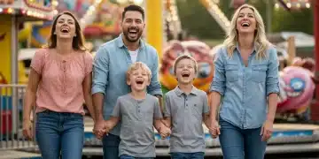 Happy family enjoying discounted amusement park fun