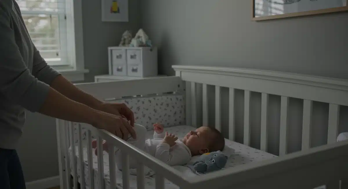 Parent gently placing baby in crib for bedtime routine