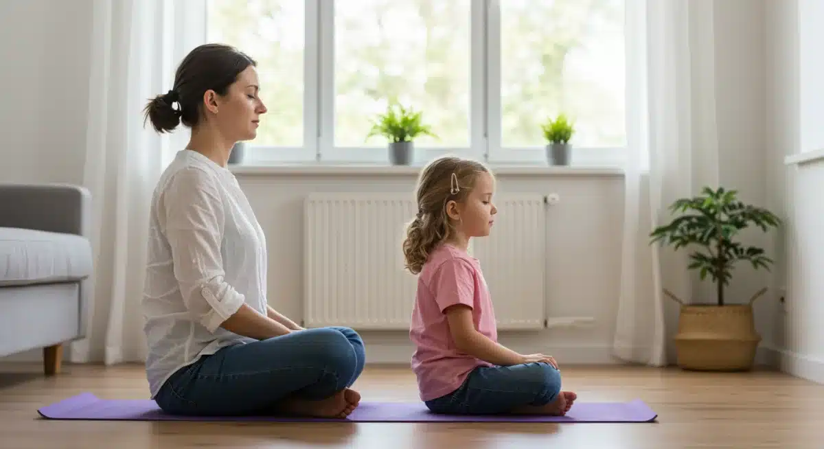 Parent and child engaging in a mindfulness exercise