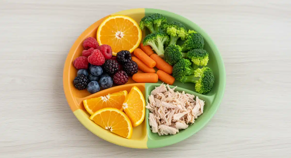Nutritious and colorful meal for a toddler