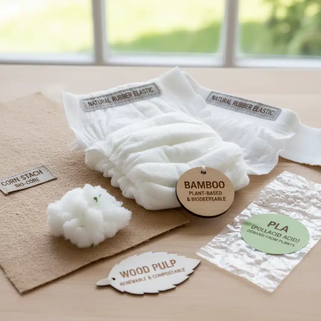 Close-up of various eco-friendly diaper materials and textures
