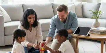 Family engaging in off-screen activities with a tablet nearby