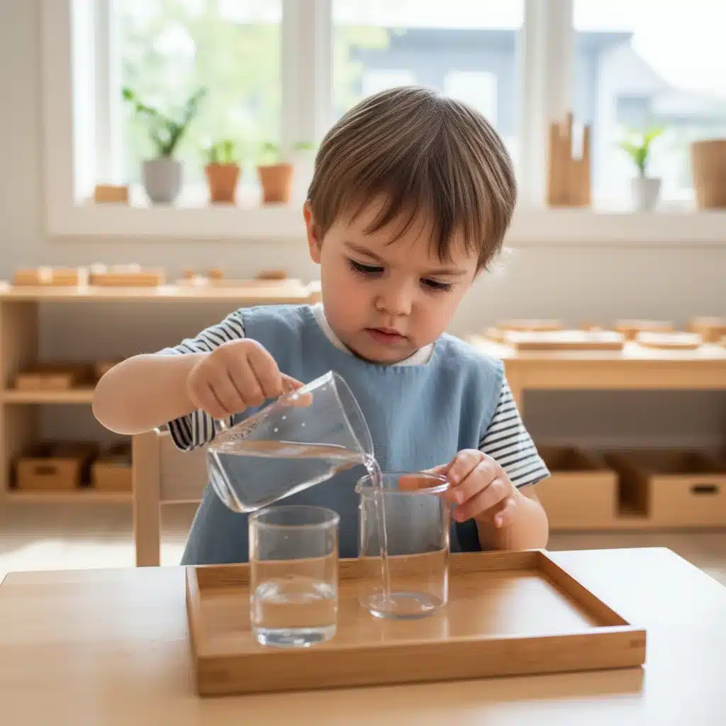 Child practicing Montessori practical life skills