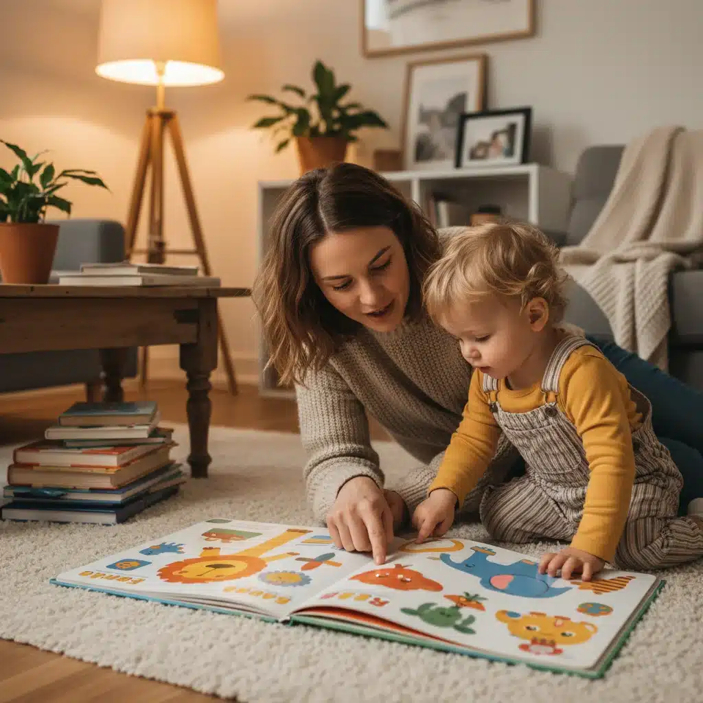 Parent and toddler reading a picture book together fostering communication