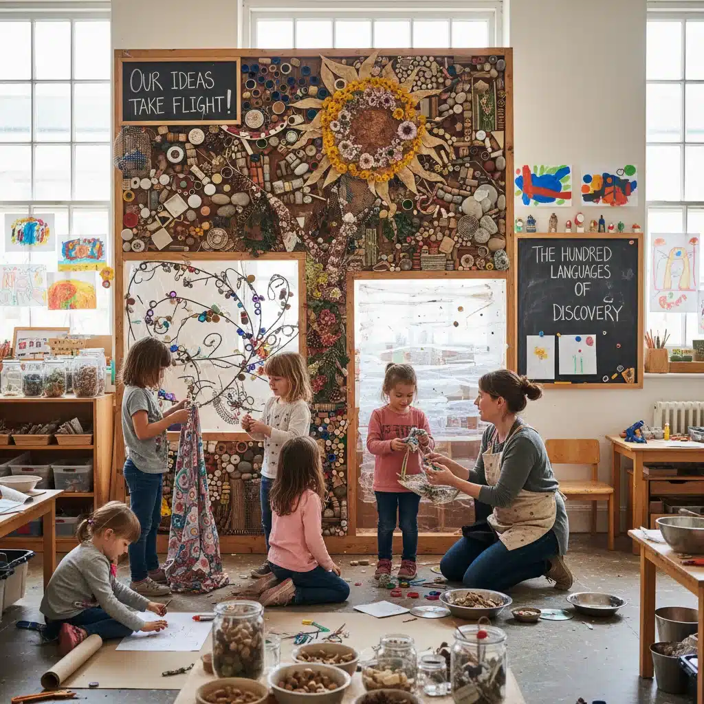 Children collaborating on a Reggio Emilia art project