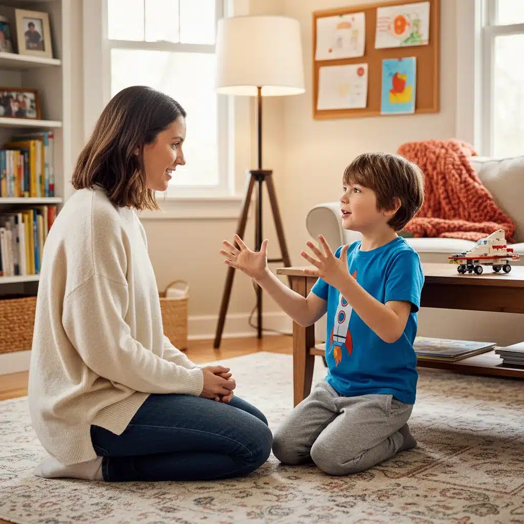 Parent actively listening to child at eye level
