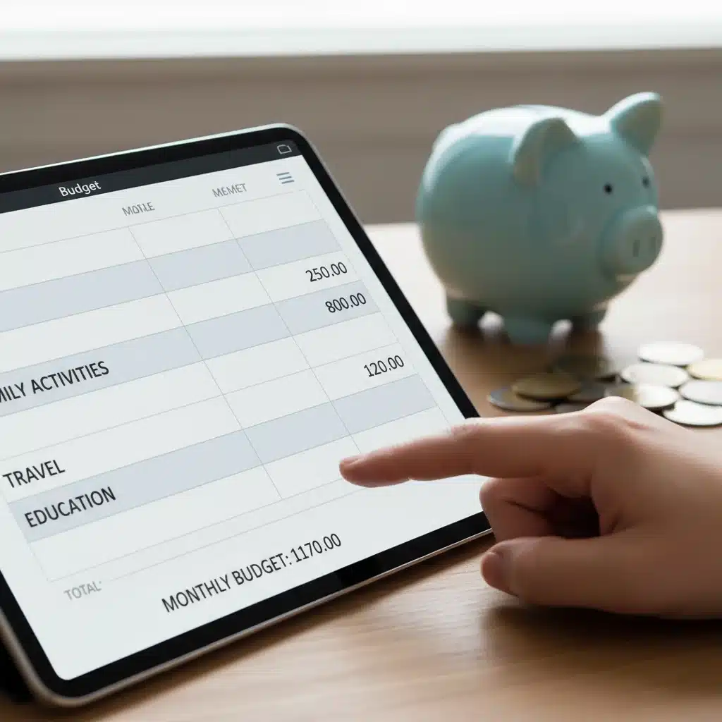 Detailed view of a digital family budget spreadsheet for activity planning.