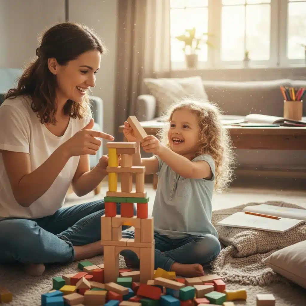 Parent and child playing together positively