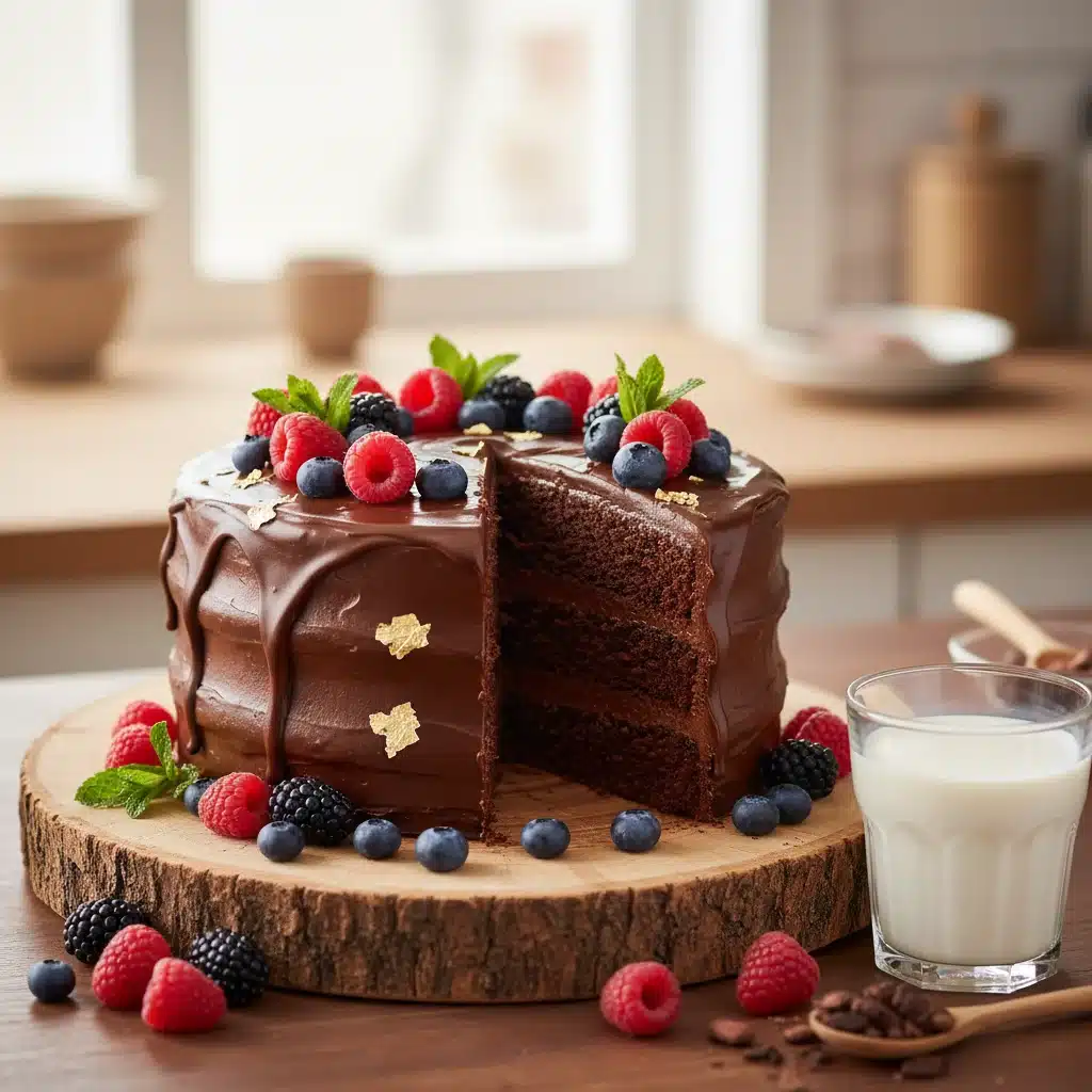 Delicious vegan chocolate cake made with egg and dairy substitutes